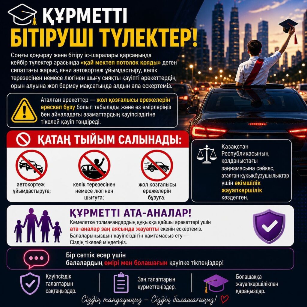 🎓 Мектеп бітіруші түлектерге ескерту! Қуанышты сәттерде қауіпсіздік талаптарын сақтауды&hellip;